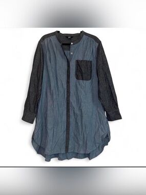 LAND’S END women’s 2 tone denim shirt dress/tunic blues cotton 2X ✨